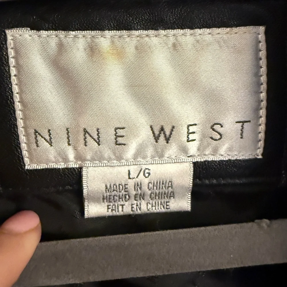 Nine West Black Leather Jacket | Women’s Large | Classic Button Front